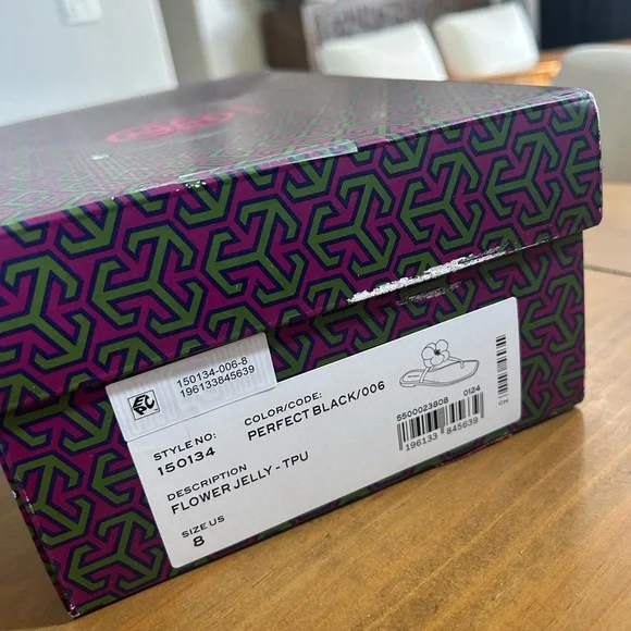 ***New****Tory Burch Perfect Black Flower Jelly Sandals - Picture 3 of 15